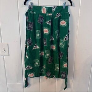 Anthropologie Green Graphic Midi Skirt